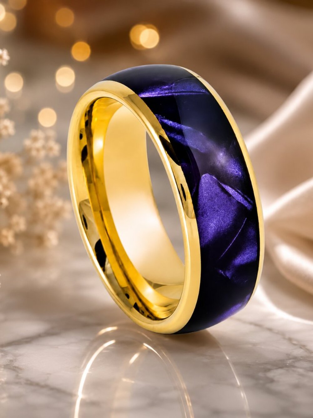 Gold Tungsten Carbide Ring with Deep Purple Opal Inlay - GALTUN1066-11
